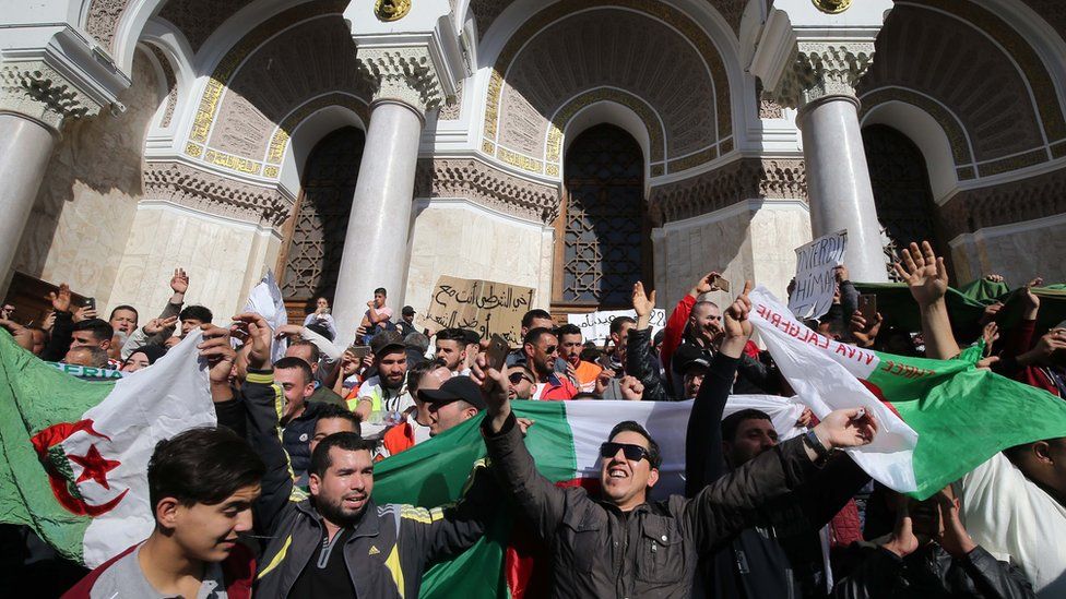 أعلام جزائرية في المظاهرات ضد الرئيس عبدالعزيز بوتفليقة